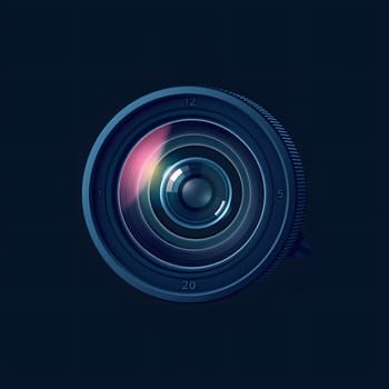 A close-up view of a camera lens highlights its complex structure and design. The lens surface reflects soft colors against a dark backdrop, emphasizing the artistry of photography.