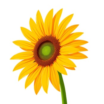 A vibrant sunflower stands tall with its striking yellow petals and green center, gracefully poised against a pure white backdrop, radiating warmth and positivity.