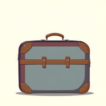 A retro suitcase featuring a unique design with leather corners and straps rests on a plain background, evoking a sense of travel nostalgia and adventure.