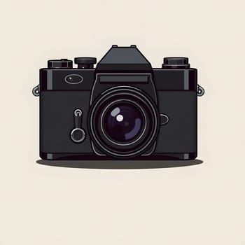 This black camera features a vintage design with a prominent lens and various adjustment dials. It stands out against a light, neutral background, emphasizing its classic charm and craftsmanship.