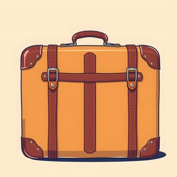 A vibrant orange suitcase with brown leather accents showcases a timeless design. The sturdy handle and metal buckles add to its vintage charm, perfect for travel enthusiasts.