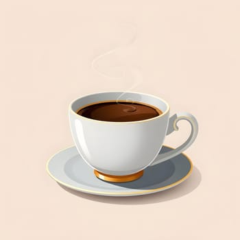 Enjoying a warm cup of coffee, the rich aroma fills the air as steam rises softly. The elegant white cup sits on a classic saucer, inviting moments of relaxation.
