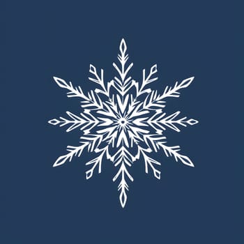 A detailed snowflake pattern displays elegant shapes and lines against a deep blue background, capturing the essence of winter's beauty and chill.