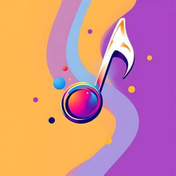 A vibrant, colorful musical note stands out against an abstract background of flowing shapes and dots in bright colors, representing creativity and musical expression.