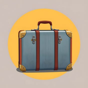 A stylish vintage suitcase with metal detailing sits prominently against a vibrant yellow background, showcasing its leather straps and elegant design that evokes nostalgia.