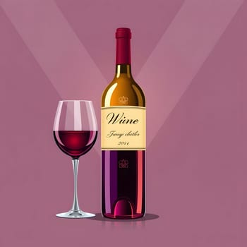 A beautifully arranged wine bottle and glass present a deep red vintage. The glass captures the light while the bottle stands prominently, reflecting a sophisticated ambiance perfect for a gathering.