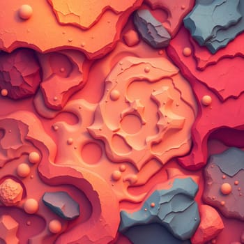 A striking composition of colorful abstract textures displays layered forms and smooth curves reminiscent of natural geological structures, creating a captivating visual experience.