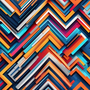 Brightly colored layers in zigzag patterns spread across a dark backdrop, showcasing an artistic arrangement of geometric forms. The design highlights a modern and dynamic style.