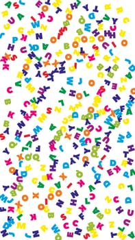 Scattered letters of latin alphabet. Colorful childish floating characters of English language. Foreign languages study concept. Back to school banner .