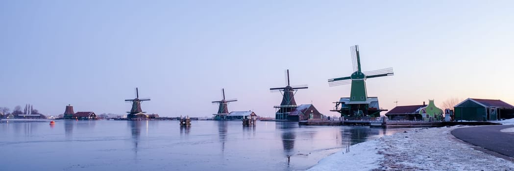 Zaanse Schans Netherlands a Dutch windmill village during sunrise