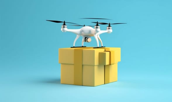 technology cardboard aircraft transportation helicopter blue drone air mail cargo service delivery future fast aerial remote deliver shipment fly business. Generative AI.