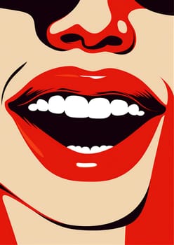 woman american lip fashion red illustration poster lipstick african sexy banner art pop symbol closeup beautiful modern toothpaste female cartoon teeth design. Generative AI.