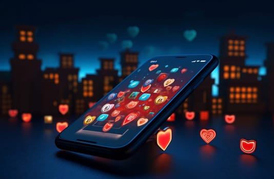 woman website man smartphone network cyberspace application male find social valentine technology phone like hand social online match bokeh mobile media app dating. Generative AI.