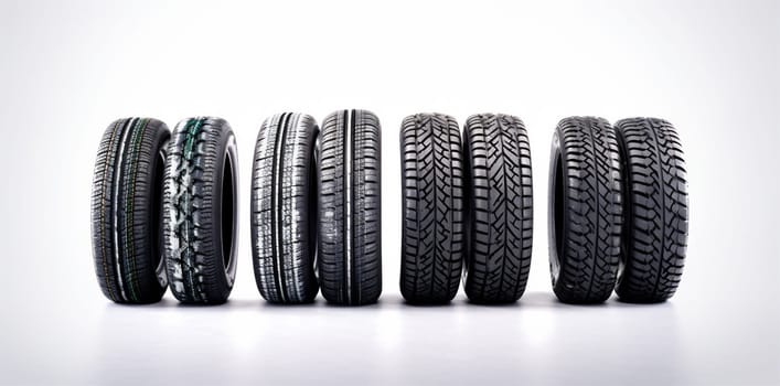 wheel tyre speed rubber industry profile car alloy auto drive set garage track background object automobile tire shop isolated white service. Generative AI.