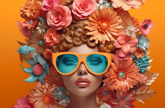 person woman abstract contemporary trend concept flower fantasy art portrait artwork glamour fashion lady modern trendy nature poster design face floral. Generative AI.