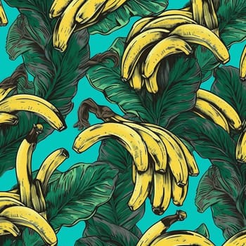 fresh tropical food vitamin background banana illustration fruit palm textile nature vegetarian blue design pattern yellow object sweet print trendy wallpaper. Generative AI.