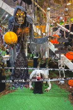 São Paulo Brazil, August 26, 2024. Shop window with Halloween decoration, in a shopping mall in São Paulo.