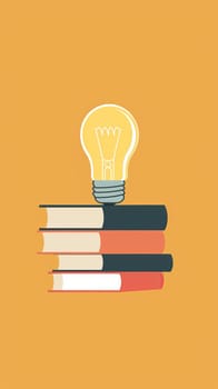 Books with a light bulb, concept of knowledge and ideas.