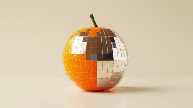 Orange with disco ball mosaic, creative and modern art concept.