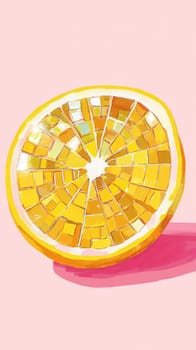 Abstract illustration of an orange slice on a pastel pink background, modern art concept.