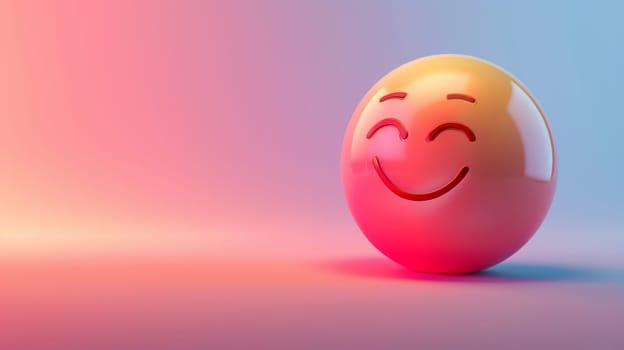 Smiling emoji ball on colorful gradient background, uplifting and joyful concept.