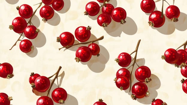 Red currants on light background, seamless pattern. Fresh berries, summertime concept.