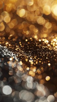 Golden and silver bokeh lights, abstract festive background. Celebratory and holiday concept.
