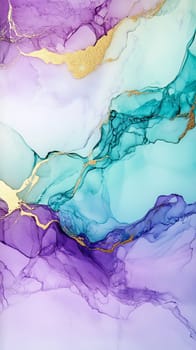 Abstract fluid art with purple and turquoise tones, gold accents. Contemporary artistic concept.