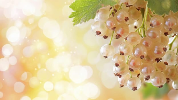 Close-up of white currants against a bokeh background, vibrant summer harvest concept.
