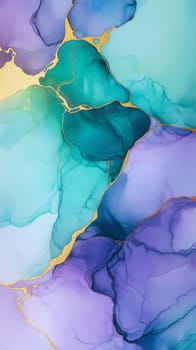 Abstract fluid art with turquoise, purple, and gold accents, contemporary design. Modern art and decor concept.