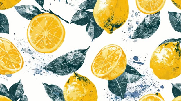 Seamless pattern with lemons and leaves, watercolor style. Fresh and vibrant fruit concept.