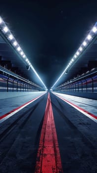 Racing track under floodlights at night, futuristic sports concept.