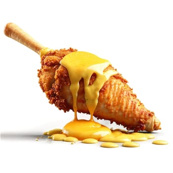 Chicken drumstick extra crispy battered honey mustard drizzling Food and Culinary concept. Food isolated on transparent background.