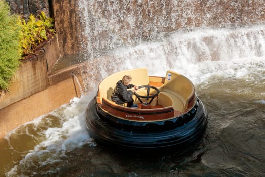 Helsinki, Finland - 19 AUGUST 2024: Water ride Hurjakuru in the amusement park Linnanmaki