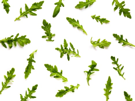 Arugula pattern. Isolated on white with clipping path. Frame made of arugula leaves. Flat lay, top view