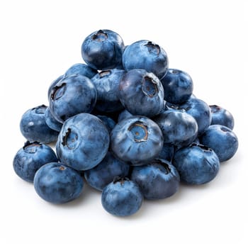 Close-up of fresh, juicy blueberries showcasing their vibrant blue color and texture, isolated on a white background