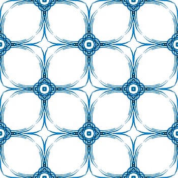 Exotic seamless pattern. Blue imaginative boho chic summer design. Textile ready admirable print, swimwear fabric, wallpaper, wrapping. Summer exotic seamless border.