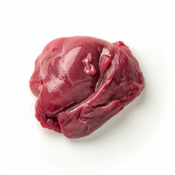 Raw beef liver isolated on a white background, fresh and glossy texture