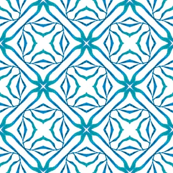 Textile ready imaginative print, swimwear fabric, wallpaper, wrapping. Blue majestic boho chic summer design. Oriental arabesque hand drawn border. Arabesque hand drawn design.