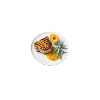 Grilled pork chops with an apricot mustard glaze and a sprinkle of chopped sage Summer. close-up food, isolated on transparent background