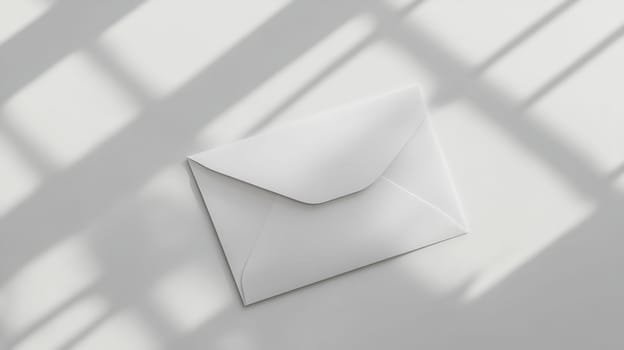 White envelope on light grey surface with shadow patterns.