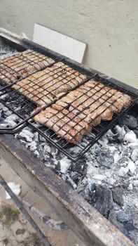 grilled meat, food, picnic, grill, objects, black coal. High quality photo