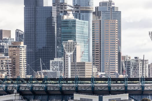 MELBOURNE, AUSTRALIA - JUNE 10, 2022: View towards Melbourne Cricket Ground and Melbourne skyline from a high rise building in Cremorne in Australia