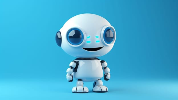 A white robot with a smile on its face.