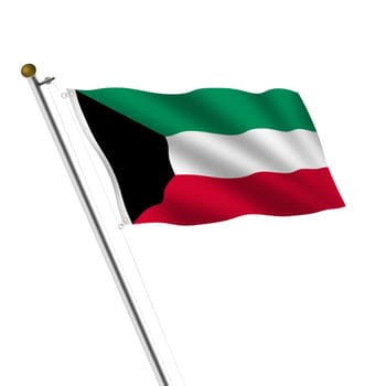A Kuwait flagpole 3d illustration on white with clipping path