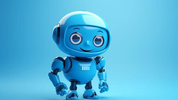 Blue Robot Standing on a Background of Technology and Innovation.