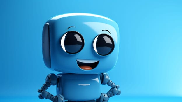 A Happy Blue Robot With Expressive Eyes.
