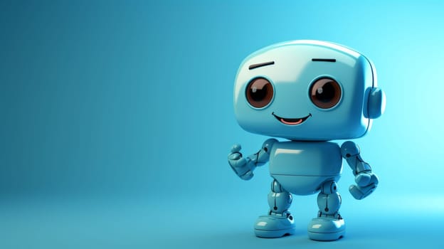 Smiling Little Robot With Big, Expressive Eyes.