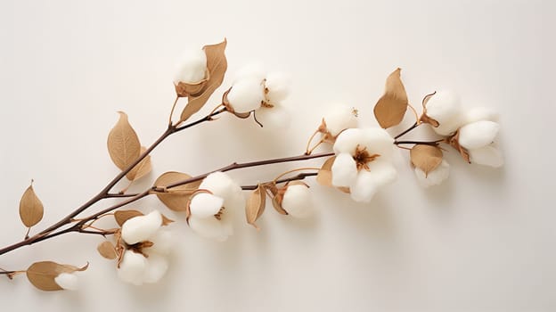 Cotton Blossom Branch Against a Clean White Background.