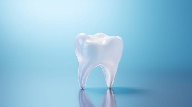 A white tooth on a blue background.
